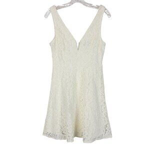 Lulus Declaring My Love White Lace Skater Dress Womens Size Medium Mini Cocktail